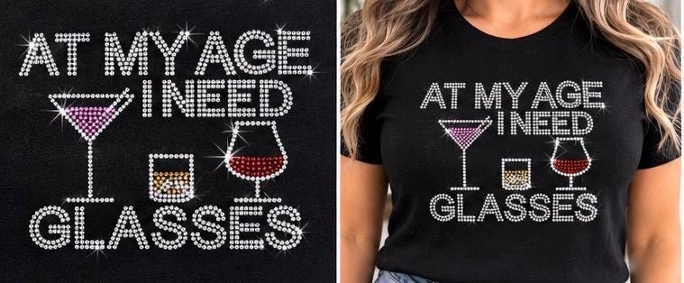 Funny Wine Rhinestone Shirt for Women, Sparkly Wine Lover Tee, Bling Cocktail Shirt, Girls Night Shirt, Choose Your Design