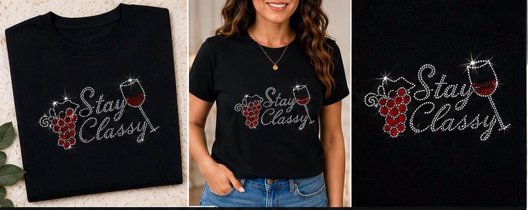 Funny Wine Rhinestone Shirt for Women, Sparkly Wine Lover Tee, Bling Cocktail Shirt, Girls Night Shirt, Choose Your Design
