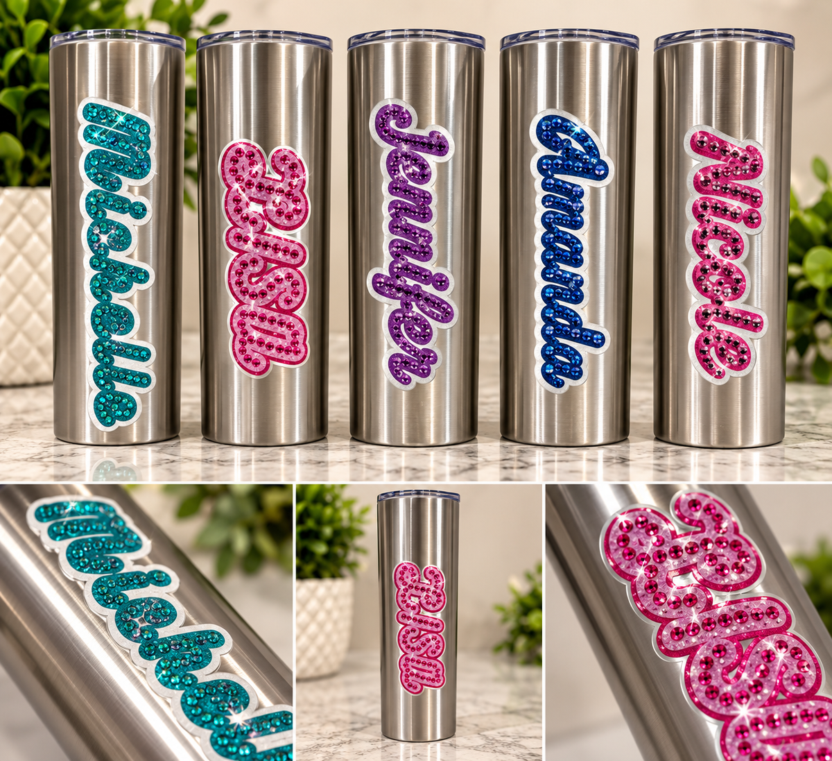 Personalized Rhinestone 20oz Tumbler – Choose Style, Colors & Custom Name